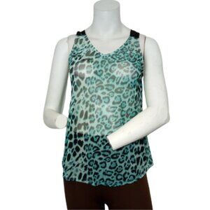 Women Green Leopard Mesh Tank Top